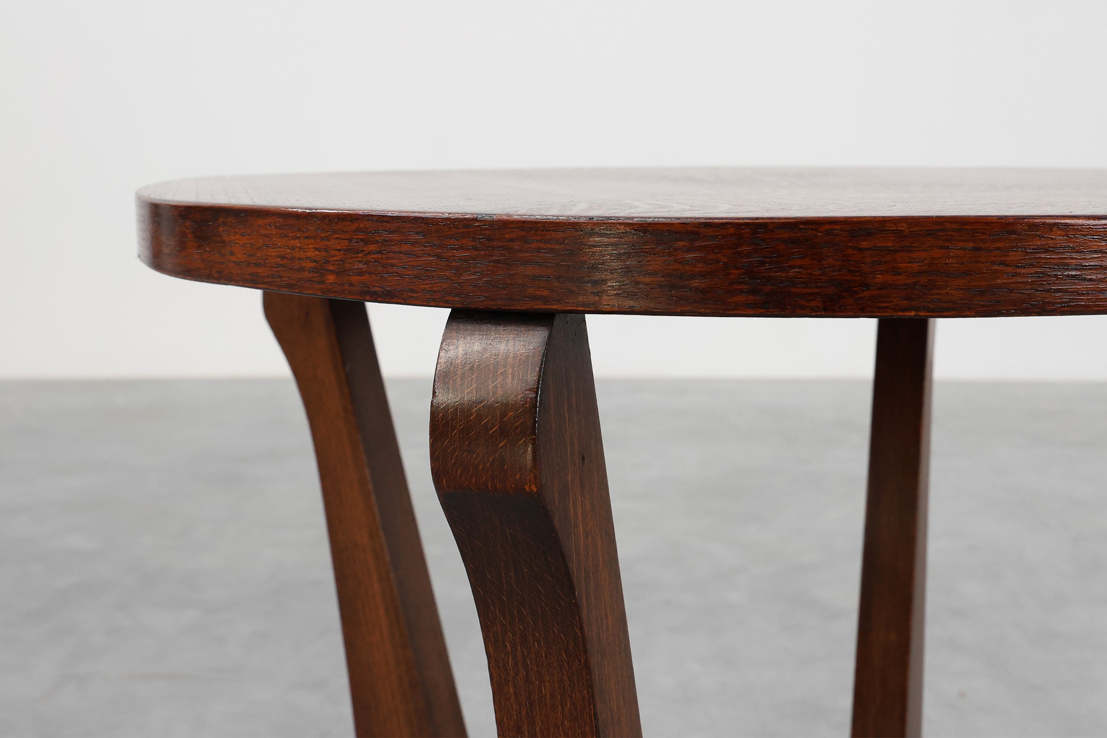Art Deco Oak Side Table with Sculptural Base and Geometric Top, Belgium ca. 1920thumbnail